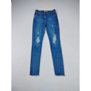 Levi Strauss Jeans Women's 26 Blue 720 High Rise Super Skinny Raw Hem Distressed
